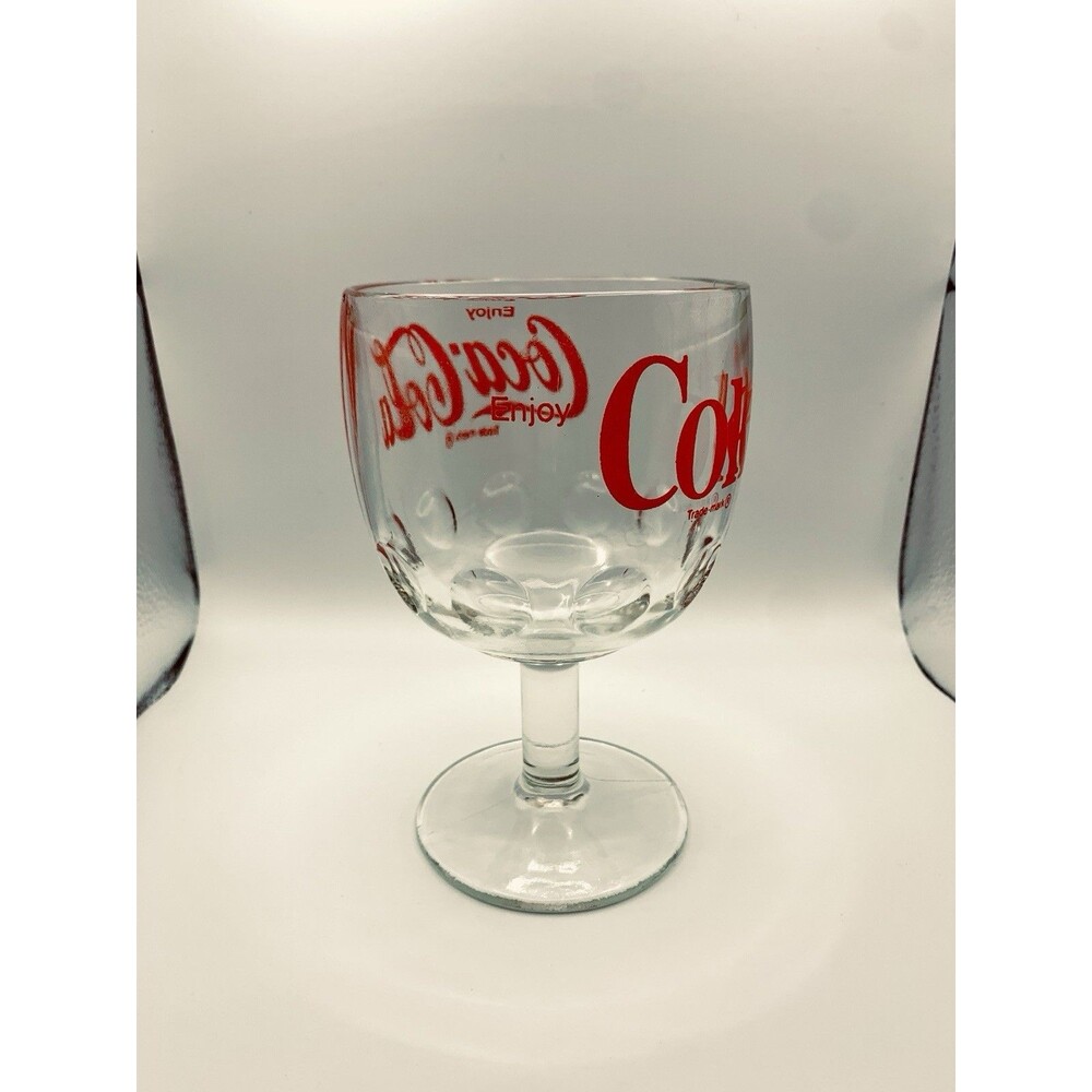 Coca Cola Goblet Thumbprint Coke Drinking Glass Tumbler Red Vintage
